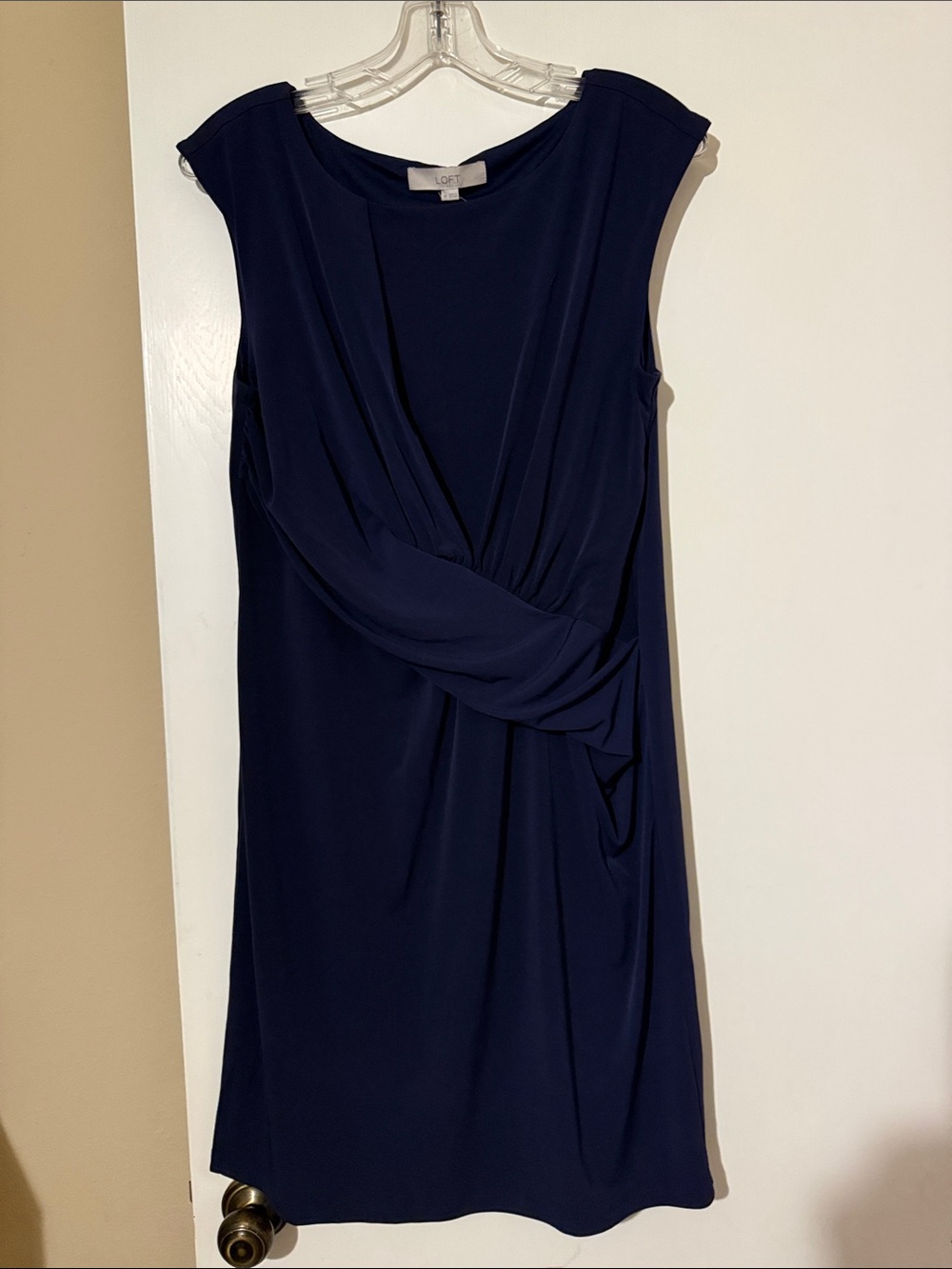 LOFT Navy Sleeveless Draped Midi Dress